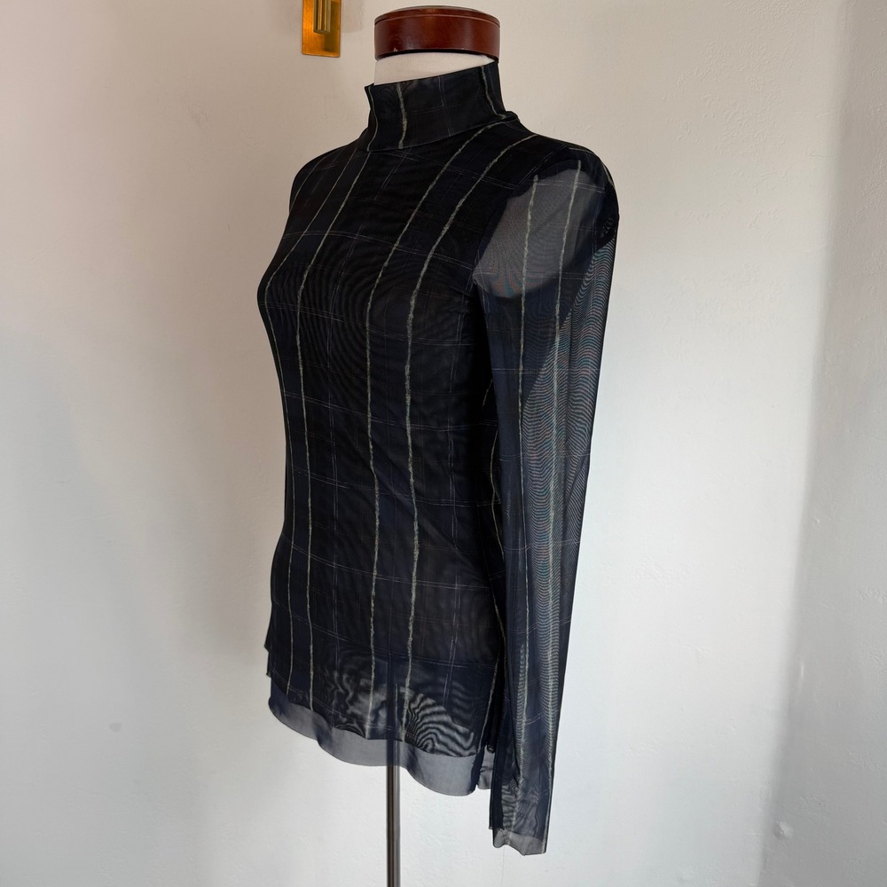 Baum Und Pferdgarten Jodi Plaid Mesh Top Mock Neck Sheer Long Sleeve Scandi S - Picture 6 of 15